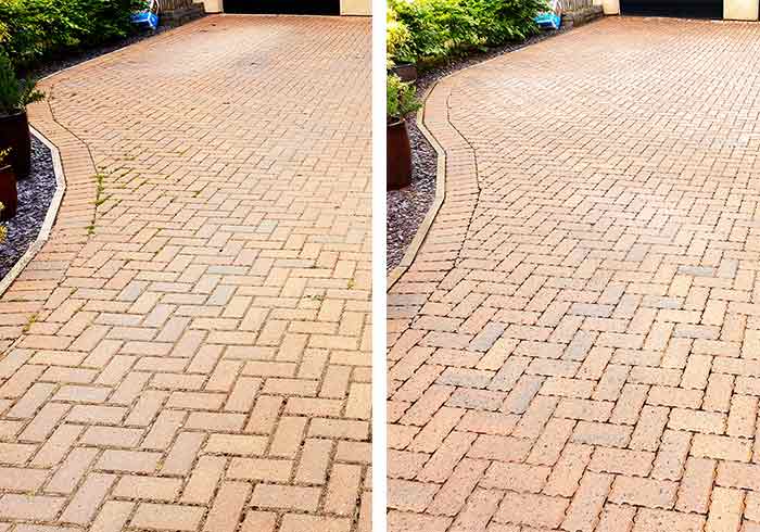 Before and After Monoblock Driveway Pressure Washing